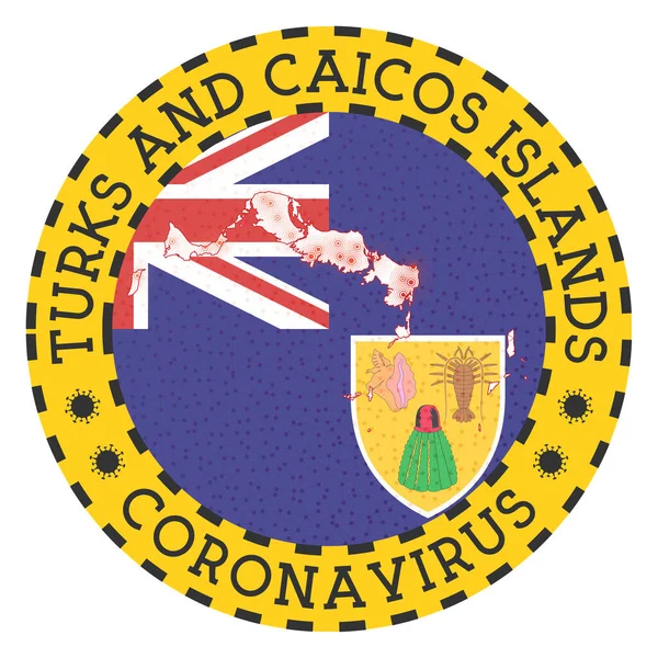 Coronavirus en Islas Turcas y Caicos signo Insignia redonda con forma de Islas Turcas y Caicos — Vector de stock