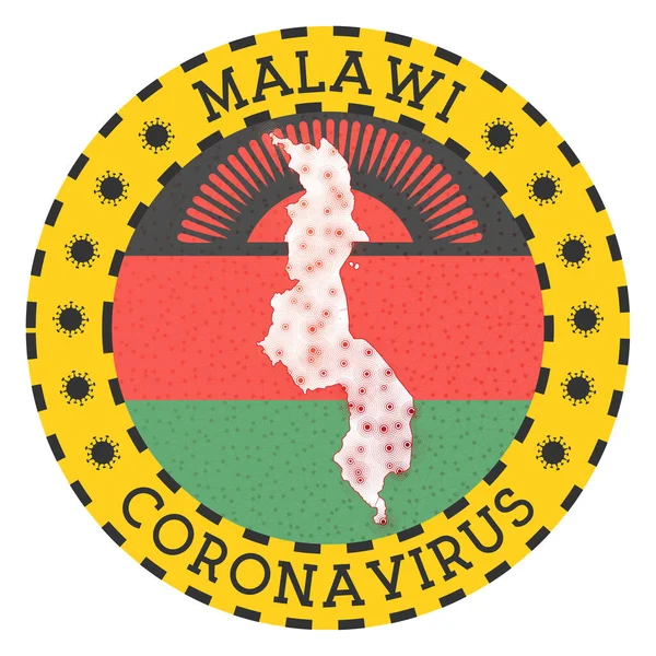 Koronawirus w Malawi znak Okrągła odznaka z kształtem Malawi Żółty kraj zablokować emblemat z — Wektor stockowy