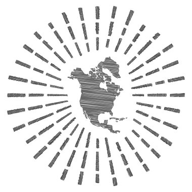 Kuzey Amerika 'nın eskiz haritası. Kıtanın etrafında bayrak renginde. El çizilmiş Kuzey Amerika.