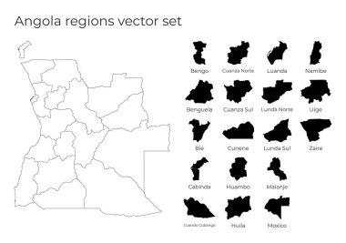 Angola haritası bölge şekilleri ile ülkenin boş vektör haritası bölge sınırları ile