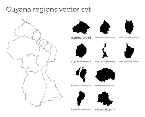 Guyana mapa con formas de regiones Mapa vectorial en blanco del país con regiones Fronteras de la — Vector de stock
