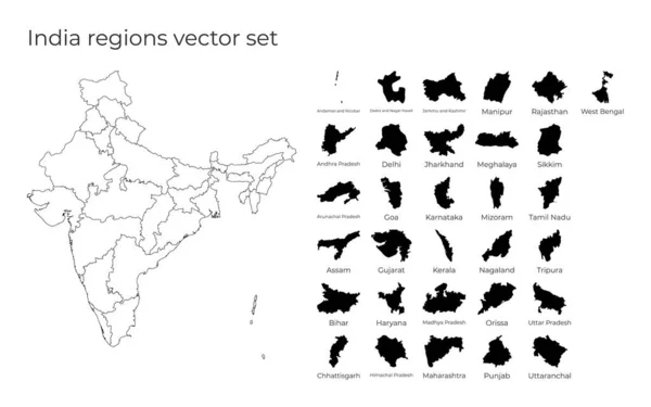 Ινδία χάρτης με τα σχήματα των περιφερειών Κενό διανυσματικός χάρτης της χώρας με τις περιφέρειες Σύνορα της — Διανυσματικό Αρχείο