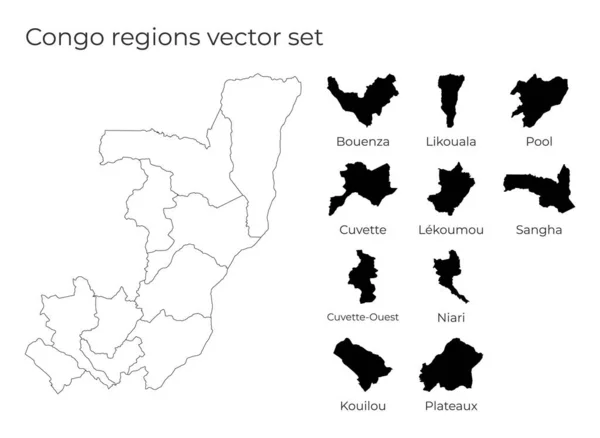Mapa Konga s tvary regionů Prázdná vektorová mapa země s regiony Hranice — Stockový vektor