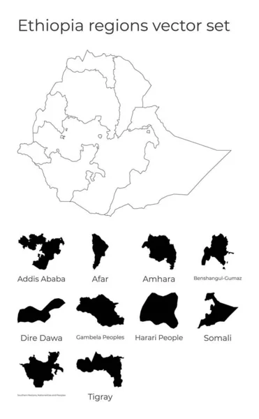 Etiopská mapa s tvary regionů Prázdná vektorová mapa země s regiony Hranice — Stockový vektor