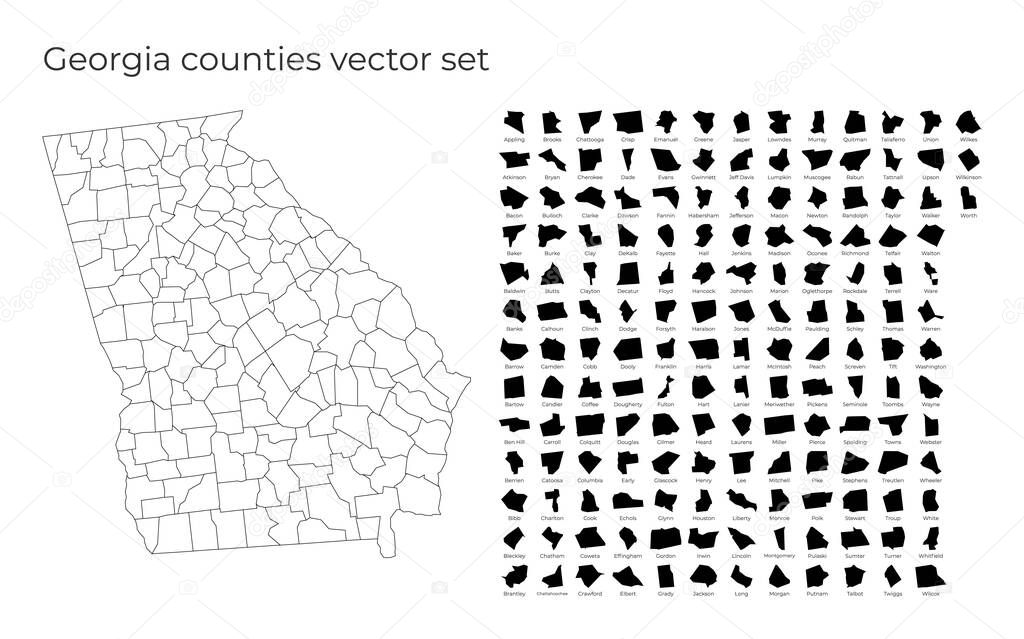 Georgia map with shapes of regions Blank vector map of the Us State with counties Borders of the