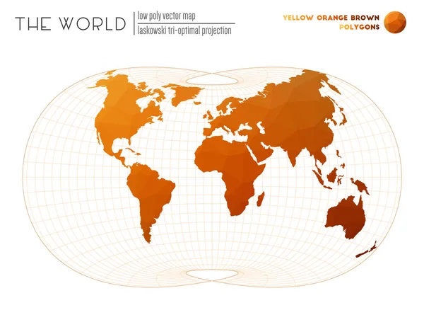 Vektor karta över världen Laskowski trioptimal projektion av världen Gul Orange Brun färgad — Stock vektor