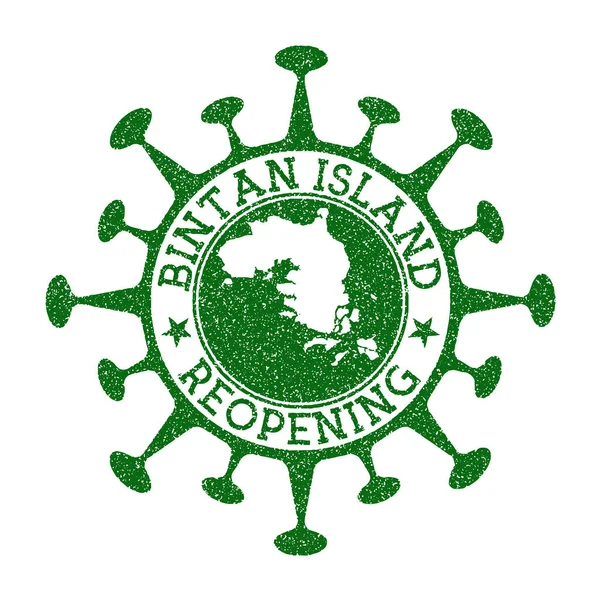 Bintan Island Reopening Stamp Green round badge of island with map of Bintan Island opening — 图库矢量图片