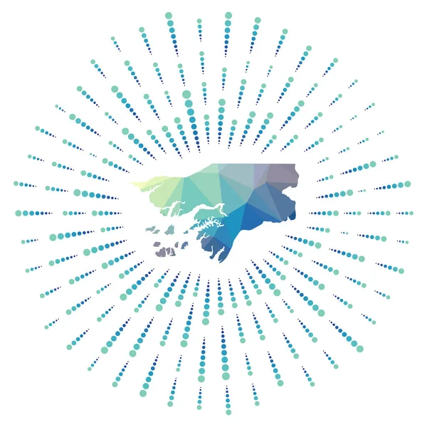 Forma de GuineaBissau estallido solar poligonal Mapa del país con coloridos rayos de estrellas — Vector de stock