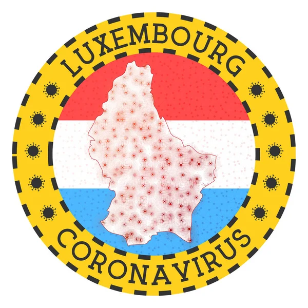Coronavirus Luxemburgban aláírja Kerek jelvény alakú Luxembourg Sárga ország lezárása — Stock Vector