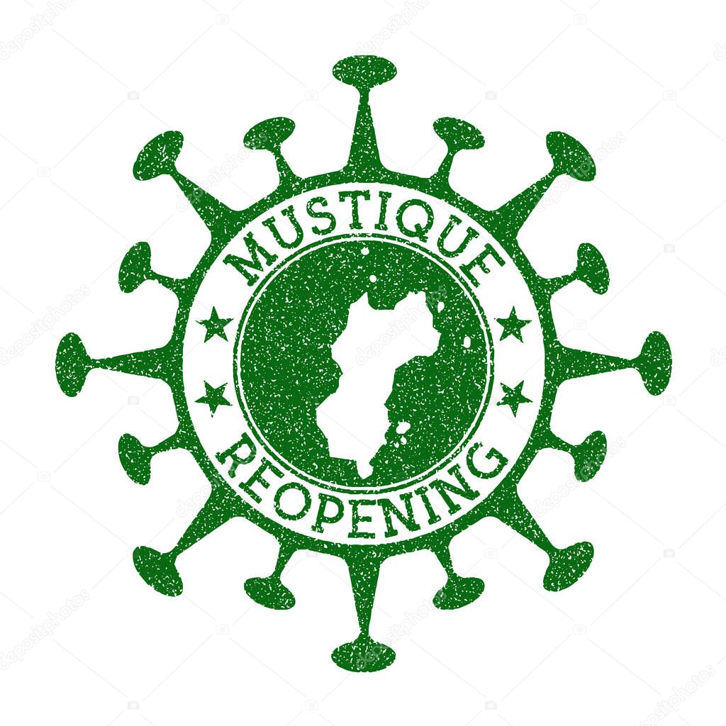 Mustique reapertura sello verde ronda insignia de la isla con mapa de ...