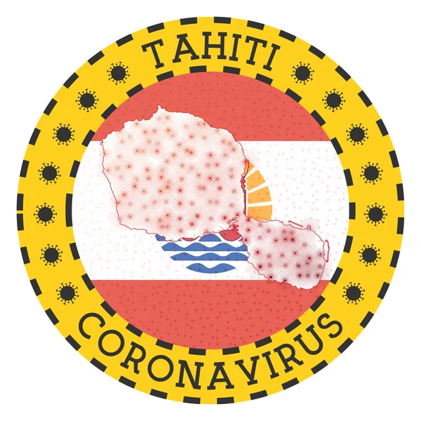 Wirus koronawirusowy na Tahiti Okrągła odznaka w kształcie żółtej wyspy Tahiti — Wektor stockowy