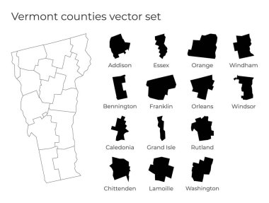 Vermont haritasında ABD Eyaleti 'nin boş vektör haritası ve kontluk sınırları yer almaktadır.