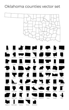 Oklahoma haritasında ABD Eyaleti 'nin boş vektör haritası ve ilçe sınırları yer alıyor.