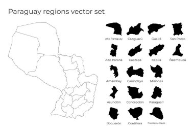 Paraguay haritası, bölge şekilleri ile ülkenin boş vektör haritası ve bölge sınırları