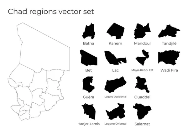 Chad mapa con formas de regiones Mapa vectorial en blanco del país con regiones Fronteras de la — Vector de stock
