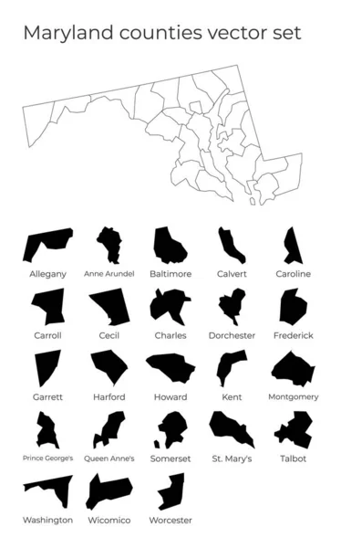 Mapa Maryland z kształtami regionów Ślepa mapa wektorowa państwa U z granicami hrabstw — Wektor stockowy