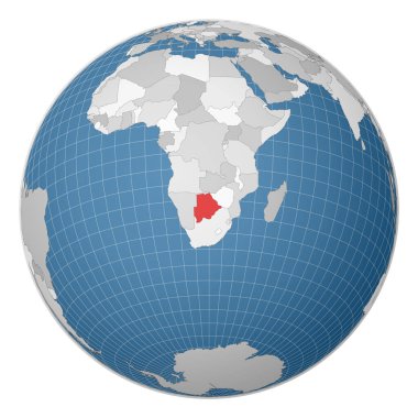 Dünya haritasında yeşil renkle işaretlenmiş Botswana Ülkesi merkezli uydu dünyası