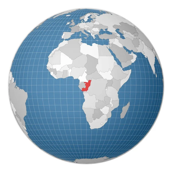 Globus zentriert auf Kongo-Land mit grüner Farbe auf Weltkarte Satellitenwelt hervorgehoben — Stockvektor