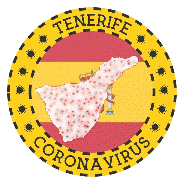 Coronavirus på Teneriffa skylt Rund bricka med formen av Teneriffa Gul ö lås emblem — Stock vektor