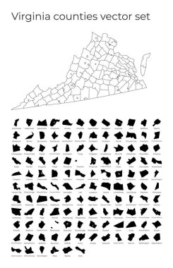 Virginia map with shapes of regions Blank vector map of the Us State with counties Borders of the clipart