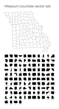 Missouri haritasında ABD Eyaleti 'nin boş vektör haritası ve kontluk sınırları yer almaktadır.