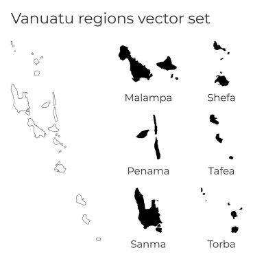 Bölgelerin şekilleriyle Vanuatu haritası Ülkenin boş vektör haritası ve bölge sınırları