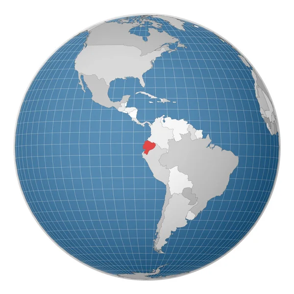 Globus zentriert auf Ecuador Land mit grüner Farbe auf Weltkarte Satellitenwelt hervorgehoben — Stockvektor