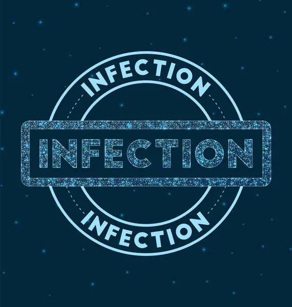 Infectie Gloeiende ronde badge Netwerk stijl geometrische infectie stempel in de ruimte Vector — Stockvector