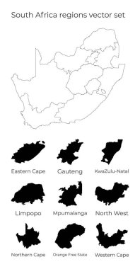 Güney Afrika haritası, bölge şekilleri ile ülkenin boş vektör haritası ve bölge sınırları