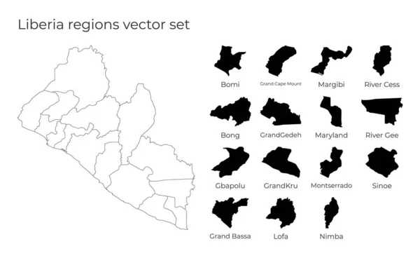 Liberijská mapa s tvary regionů Prázdná vektorová mapa země s regiony Hranice — Stockový vektor