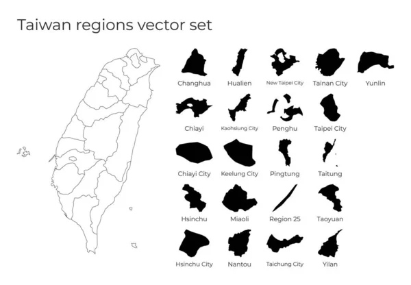 Tchajwanská mapa s tvary regionů Prázdná vektorová mapa země s regiony Hranice — Stockový vektor