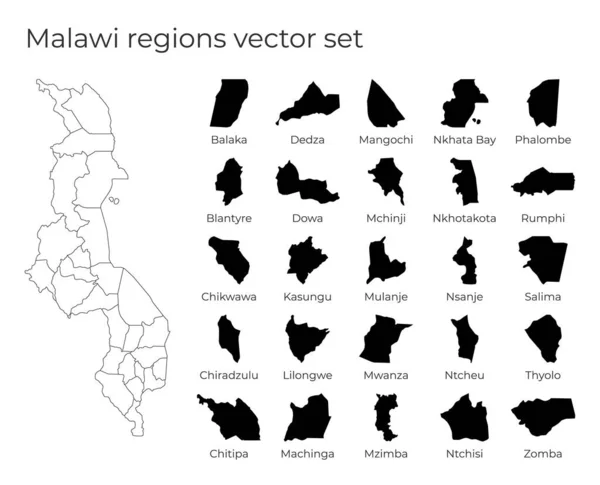 Malawi mappa con le forme delle regioni Blank mappa vettoriale del Paese con le regioni Confini del — Vettoriale Stock