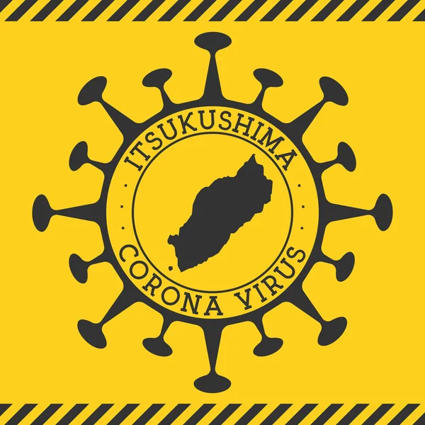 Corona virus i Itsukushima tecken Rund bricka med form av virus och Itsukushima karta Gul ö — Stock vektor