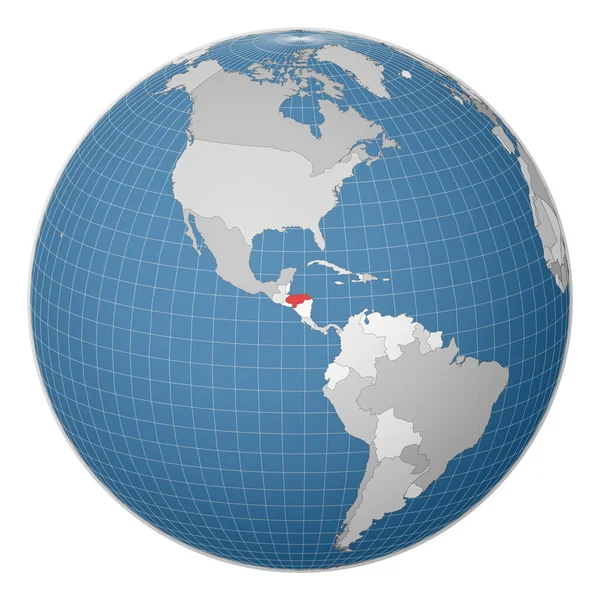 Globo centrado em Honduras País destacado com cor verde no mapa mundial Mundo satélite — Vetor de Stock