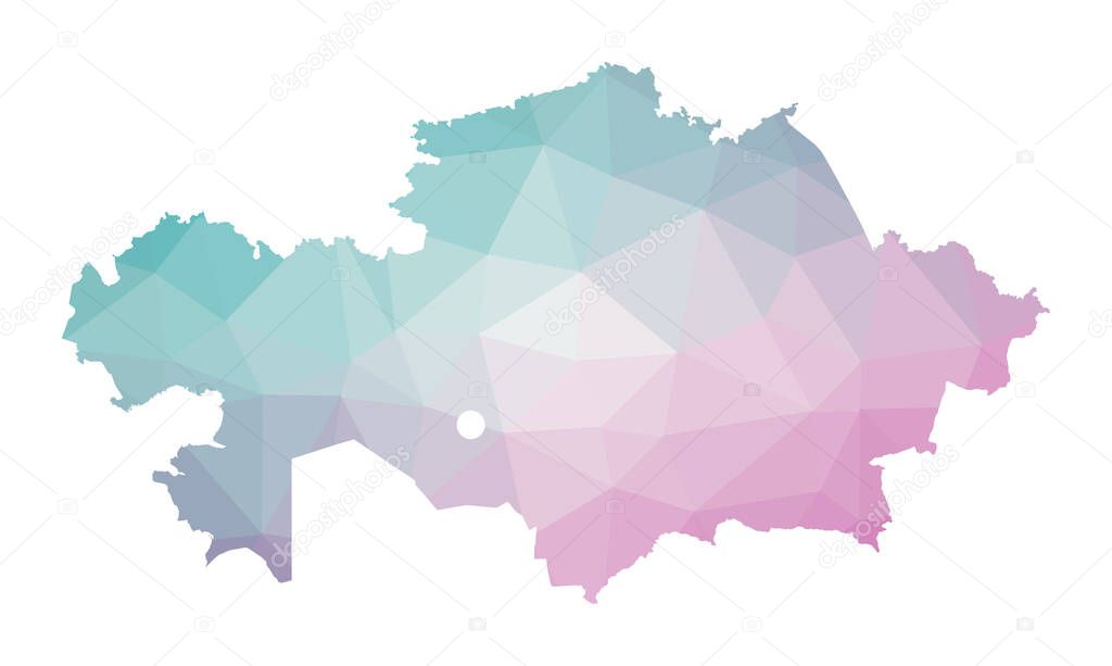 Polygonal map of Kazakhstan Geometric illustration of the country in emerald amethyst colors