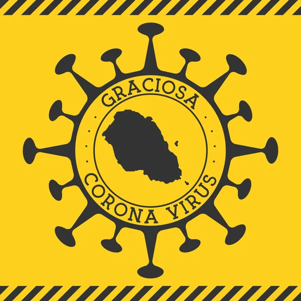 Corona virus in Graciosa sign Round badge with shape of virus and Graciosa map Yellow island — Stock Vector