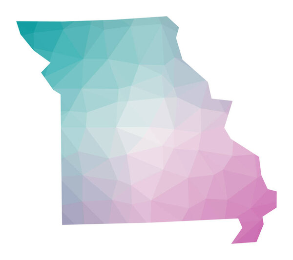 Polygonal map of Missouri Geometric illustration of the us state in emerald amethyst colors