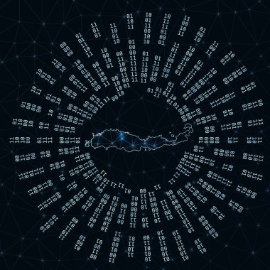 Flores dijital haritası Parlayan ada internet bağlantıları ve verileri etrafında yayılan ikili ışınlar