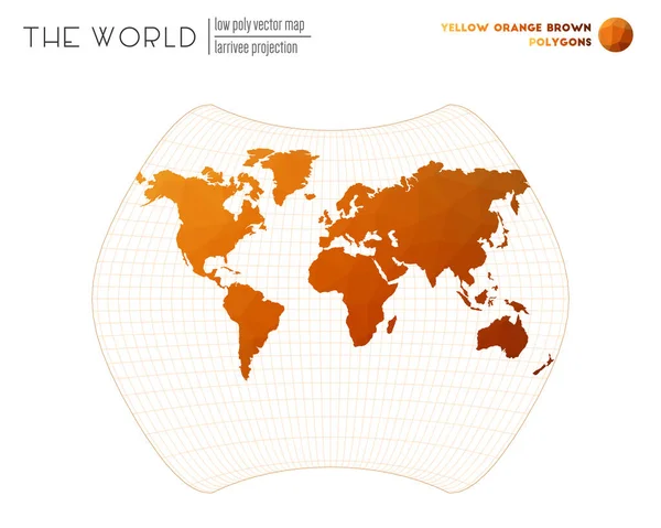 Maglia triangolare del mondo Larrivee proiezione del mondo Giallo Arancione Marrone colorato — Vettoriale Stock