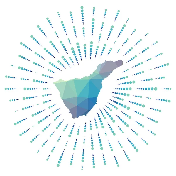 Forma de Tenerife estallido de sol poligonal Mapa de la isla con coloridos rayos de estrellas Tenerife — Vector de stock