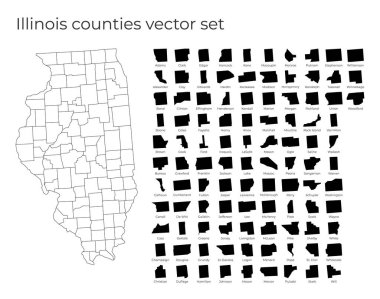 Illinois haritasında ABD Eyaleti 'nin boş vektör haritası ve kontluk sınırları yer almaktadır.