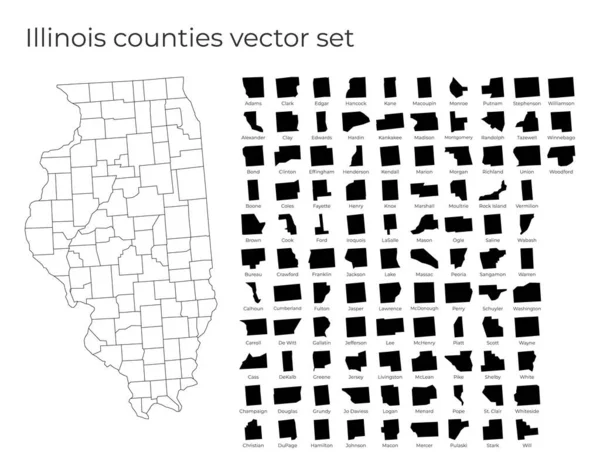 Illinois mapa con formas de regiones Mapa vectorial en blanco del Estado de los Estados Unidos con condados Fronteras de la — Vector de stock