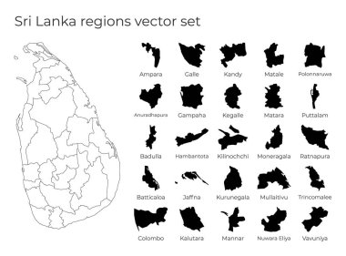 Sri Lanka haritası, bölgenin boş vektör haritası ve bölge sınırları ile birlikte