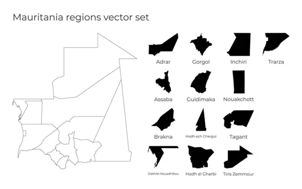 Mauritánie mapa s tvary regionů Prázdná vektorová mapa země s regiony Hranice — Stockový vektor