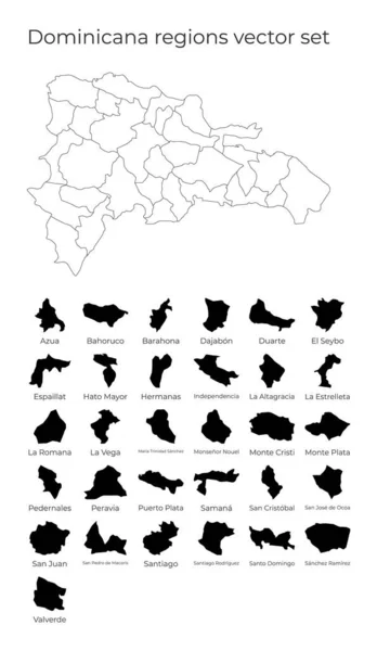 Mapa dominicano com formas de regiões Mapa vetorial em branco do país com regiões Fronteiras do — Vetor de Stock