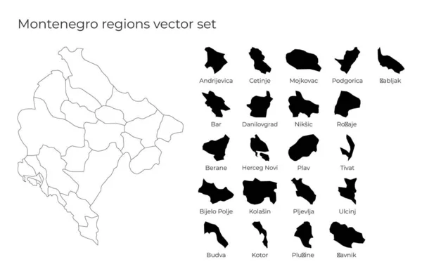 Montenegró térképe régiók formáival Az ország térképe régiók határaival — Stock Vector