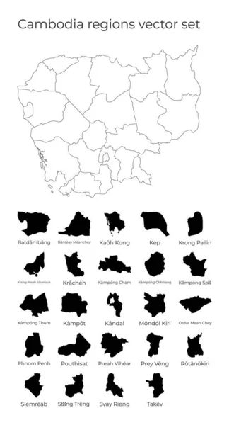 Cambodge carte avec des formes de régions Carte vectorielle vierge du pays avec des régions — Image vectorielle