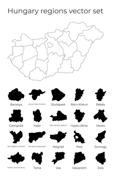 Hungria mapa com formas de regiões Mapa vetorial em branco do país com regiões Fronteiras do — Vetor de Stock