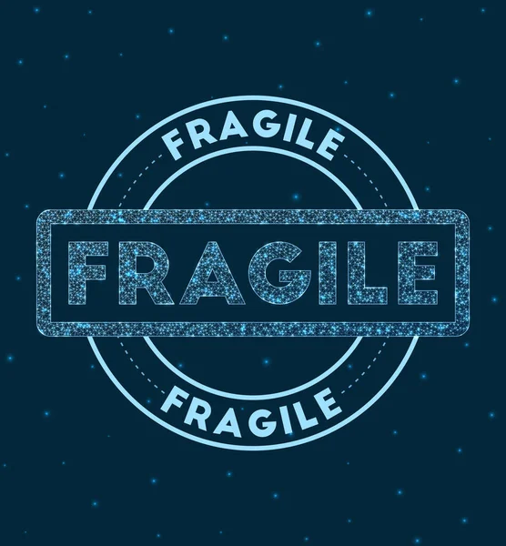 Fragile Glowing round badge Network style geometry Fragile stamp in space Vector illustration — 스톡 벡터