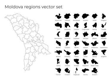 Moldova haritasında, ülkenin boş vektör haritası ve bölge sınırları yer almaktadır.